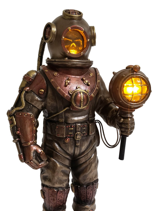 Steampunk Skeleton Diver in Diving Bell Helmet Suit Statue LED Table Night Light