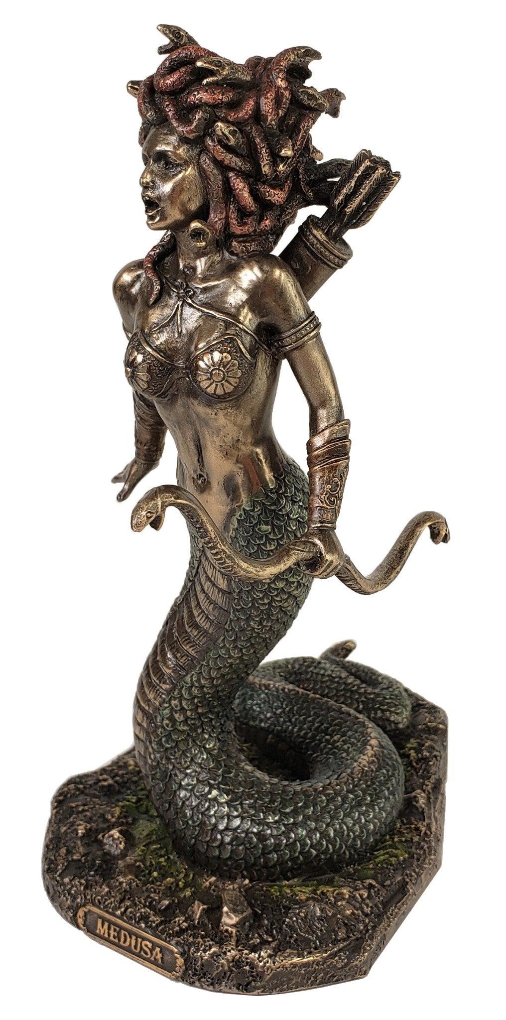 8 1/4" Medusa Greek Mythology Snakes Goddess Holding Bow Bronze Color Statue