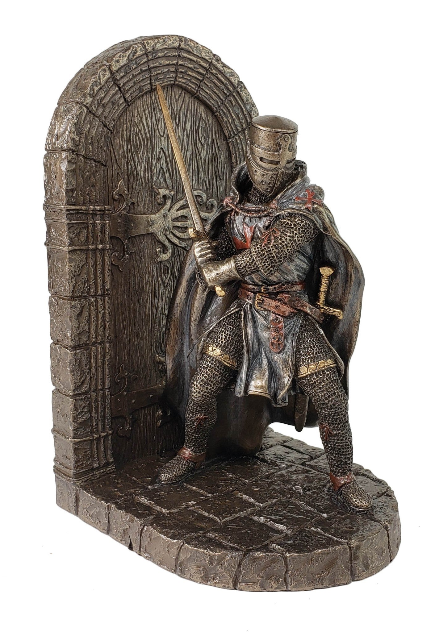 7"  Medieval Times Crusades Templar Knight RIGHT Bookend Statue Bronze Color