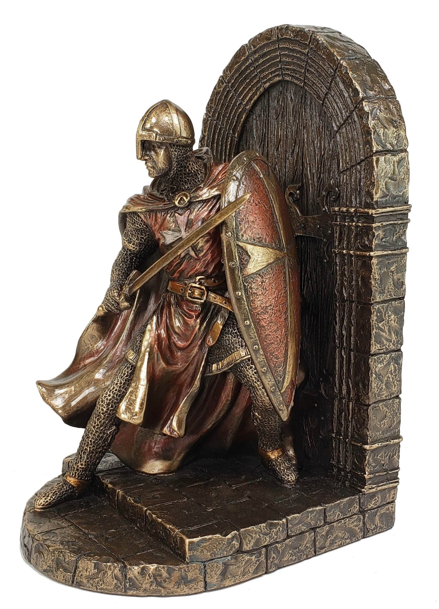 7 1/2" Medieval Times Crusades Templar Knight Left Bookend Statue Bronze Color