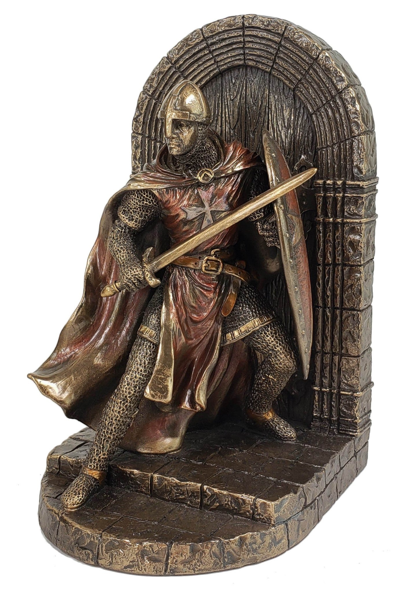 7 1/2" Medieval Times Crusades Templar Knight Left Bookend Statue Bronze Color