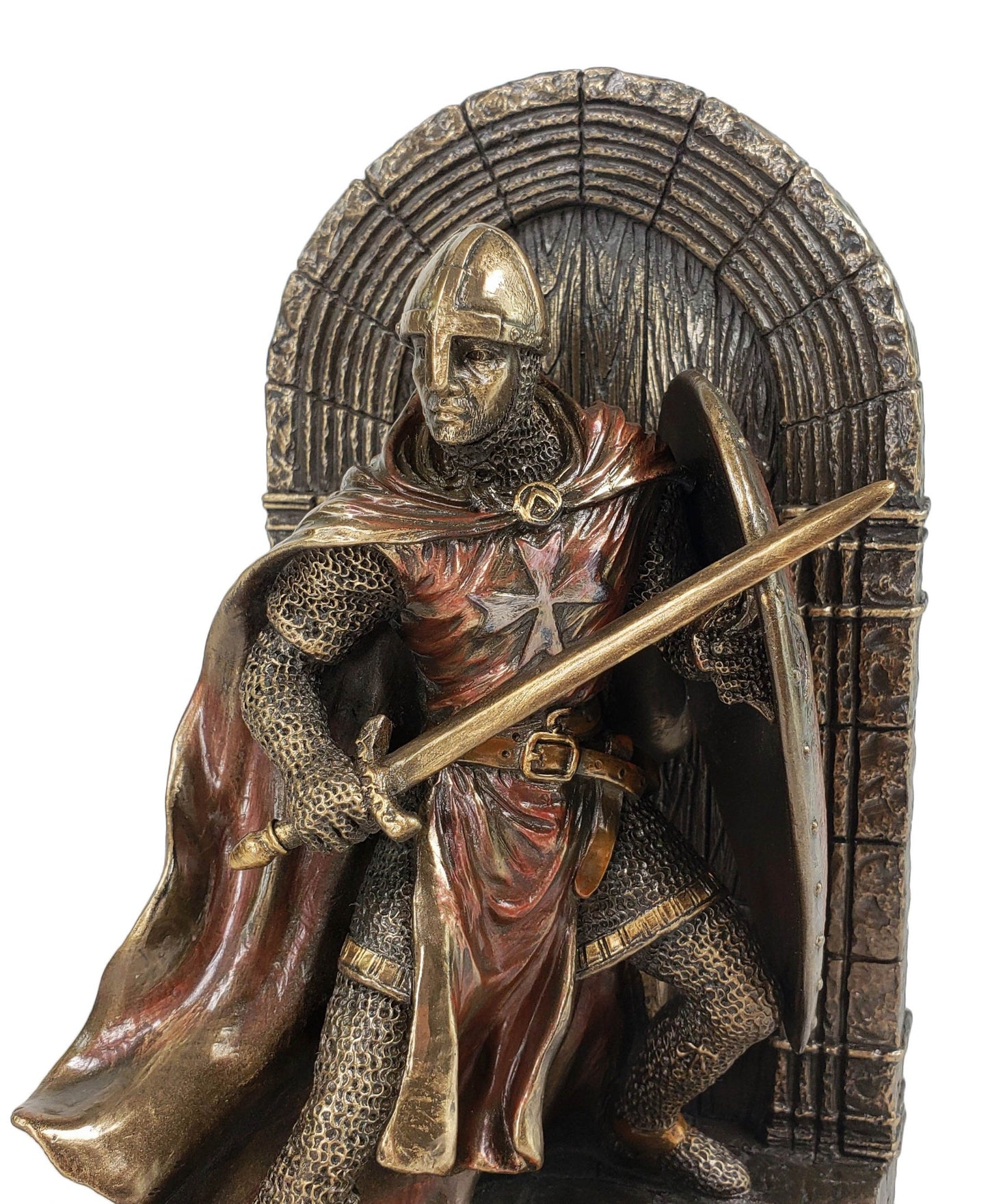 7 1/2" Medieval Times Crusades Templar Knight Left Bookend Statue Bronze Color