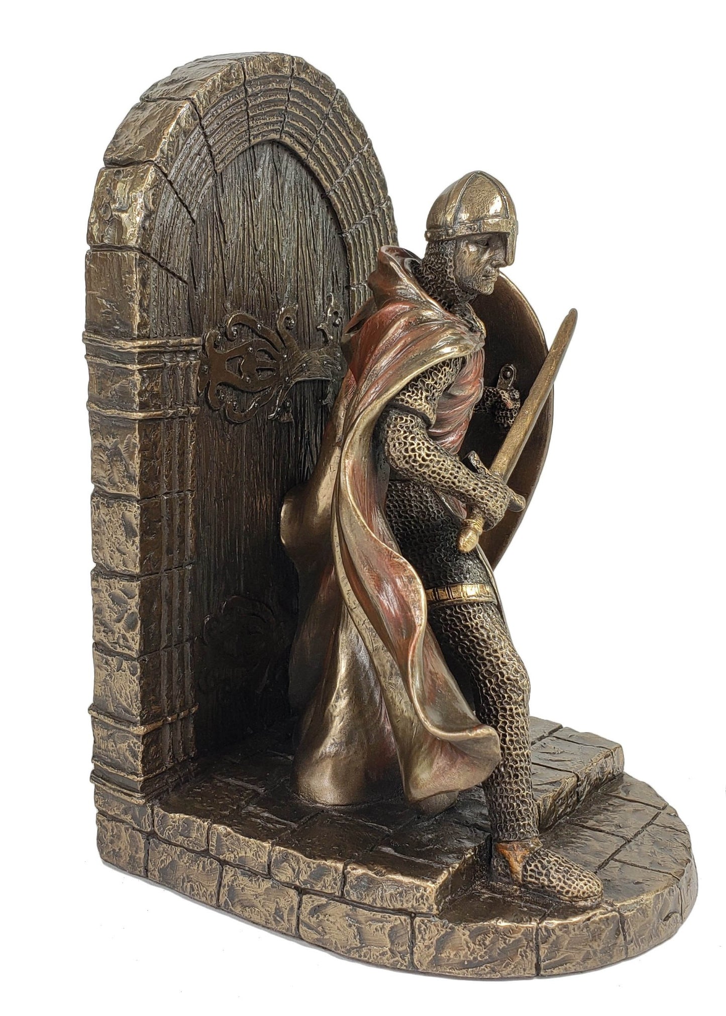 7 1/2" Medieval Times Crusades Templar Knight Left Bookend Statue Bronze Color