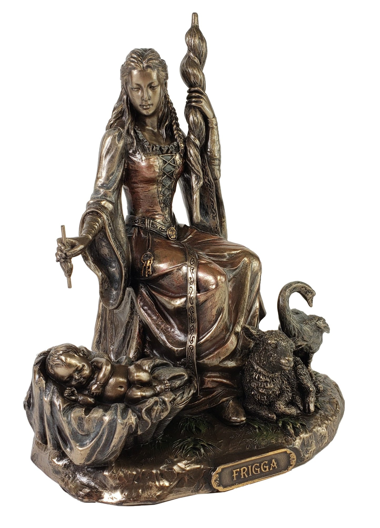 Frigga Sitting Viking Norse Mythology Goddess Love Marriage Statue Bronze Finish