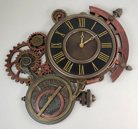 20" Steampunk Astrolabe Star Tracker Gear Wall Clock Statue