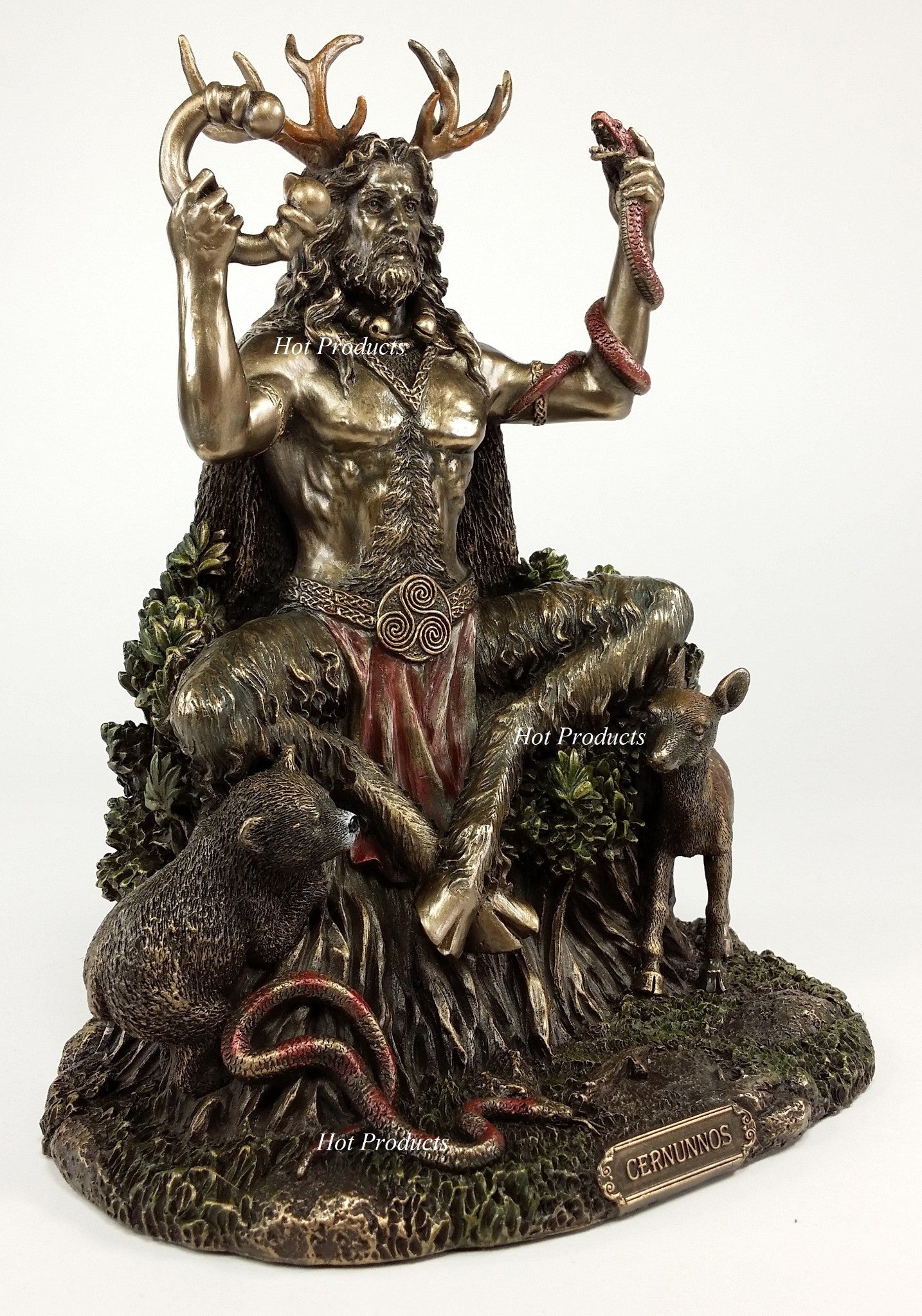 Cernunnos Celtic Horned God of Animals Sitting Statue Sculpture Bronze Color