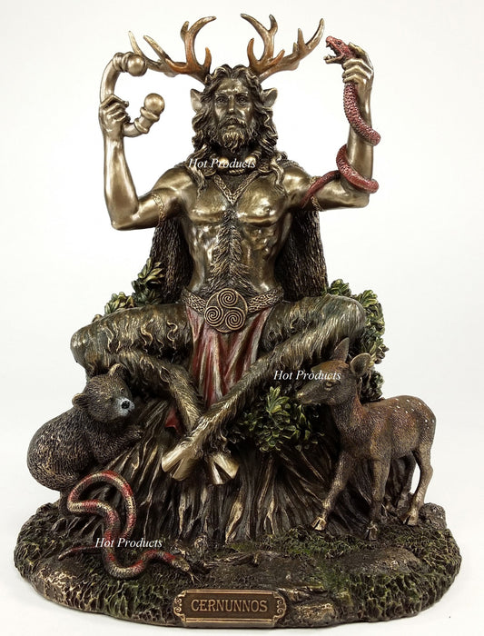 Cernunnos Celtic Horned God of Animals Sitting Statue Sculpture Bronze Color