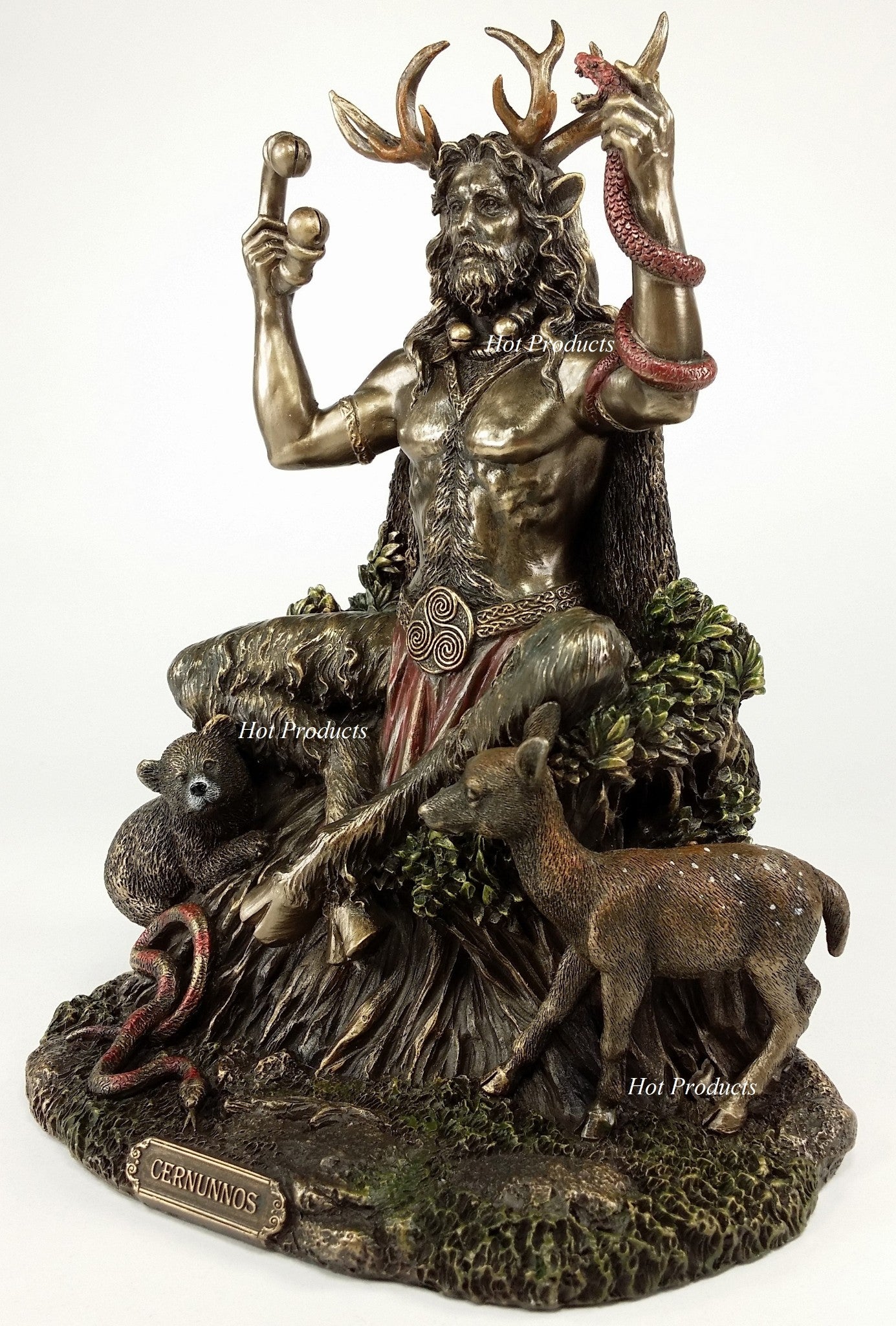 Cernunnos Celtic Horned God of Animals Sitting Statue Sculpture Bronze Color