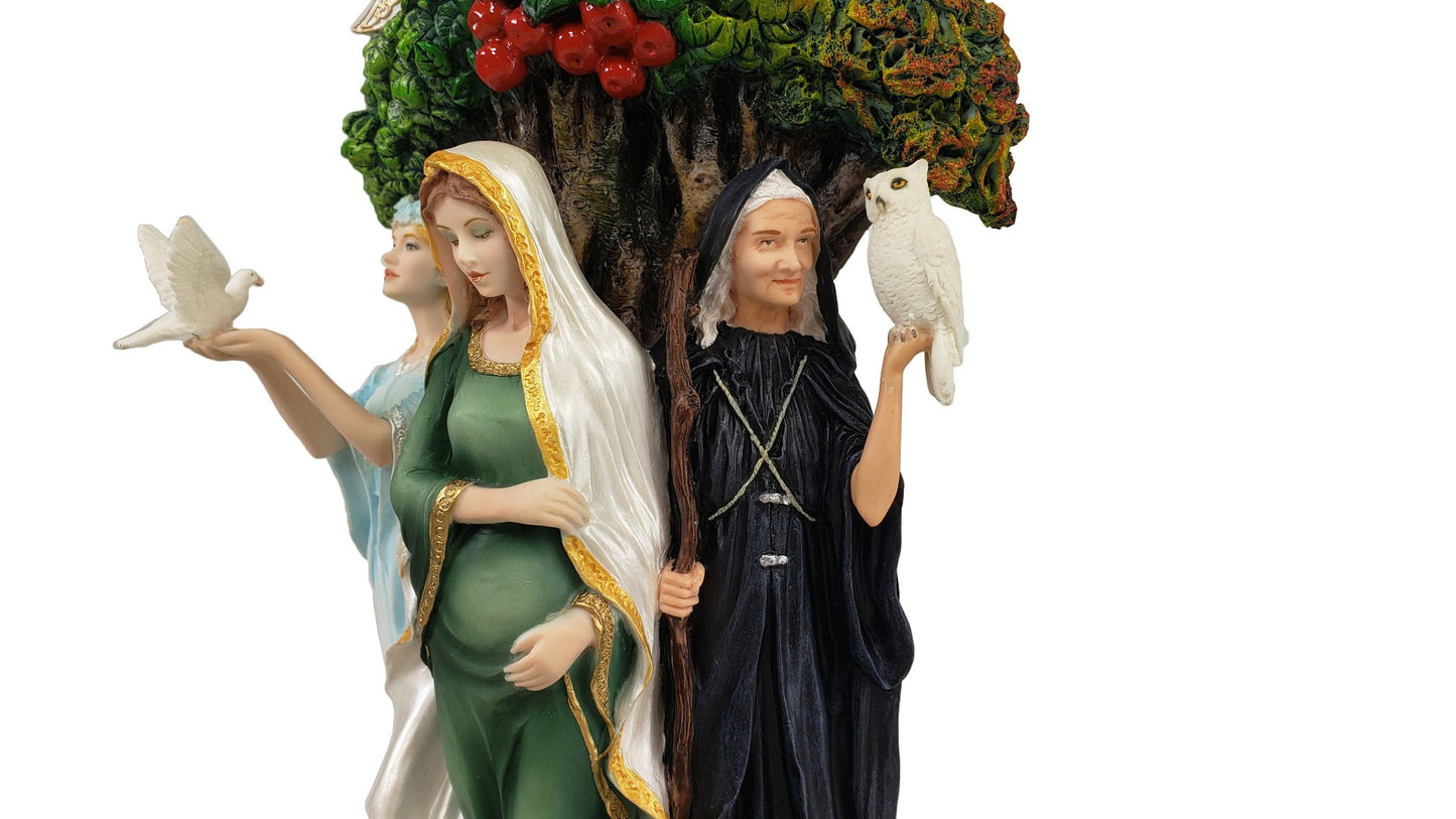 Veronese Celtic Triple Goddess Maiden, Mother Danu and Crone Statue Hand Painted