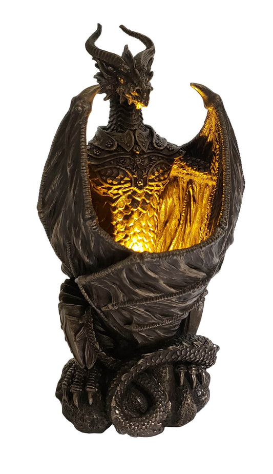 9 1/2" Steampunk Dragon Statue LED Table Night Light Antique Bronze Color