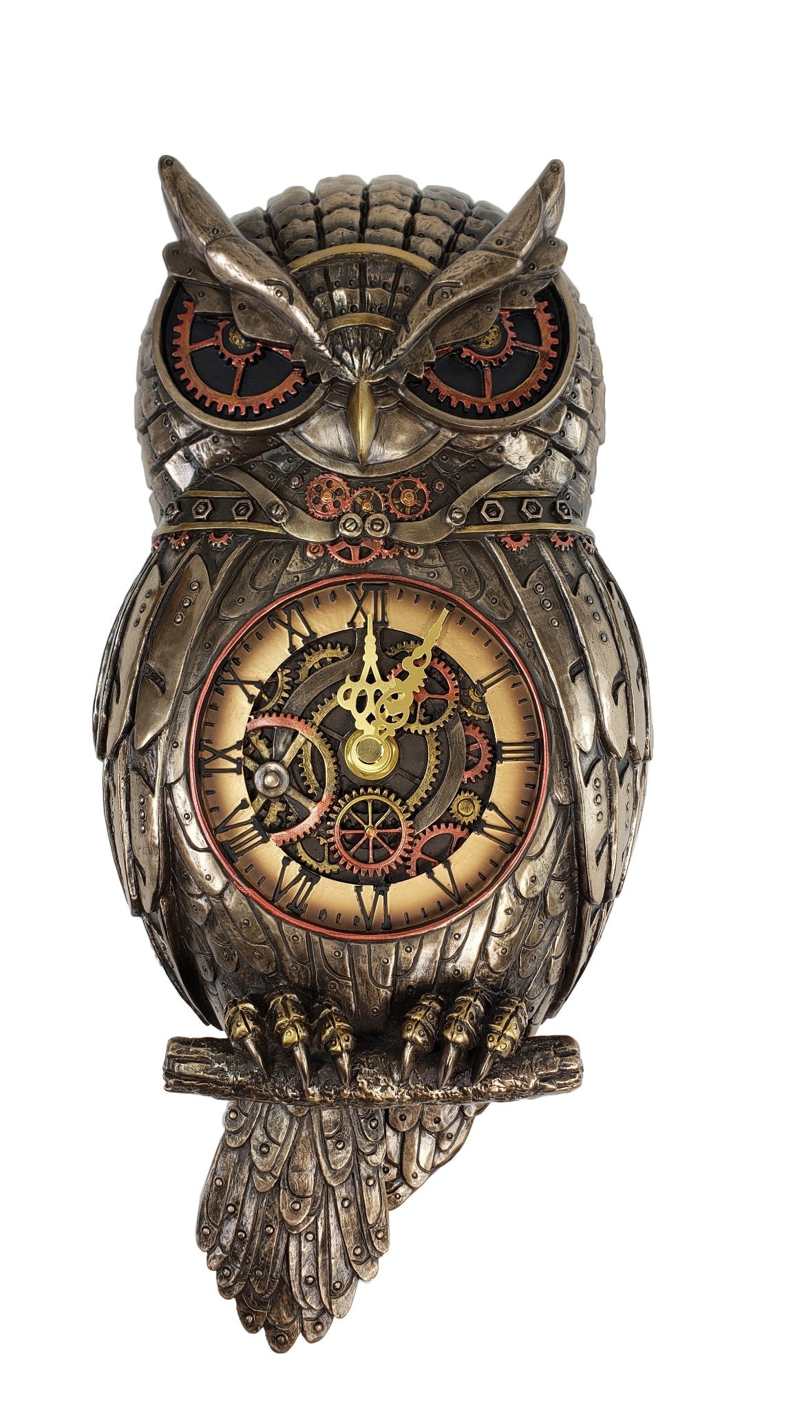 12.5" Steampunk Owl Gear Pendulum Wall Clock Statue Sculpture