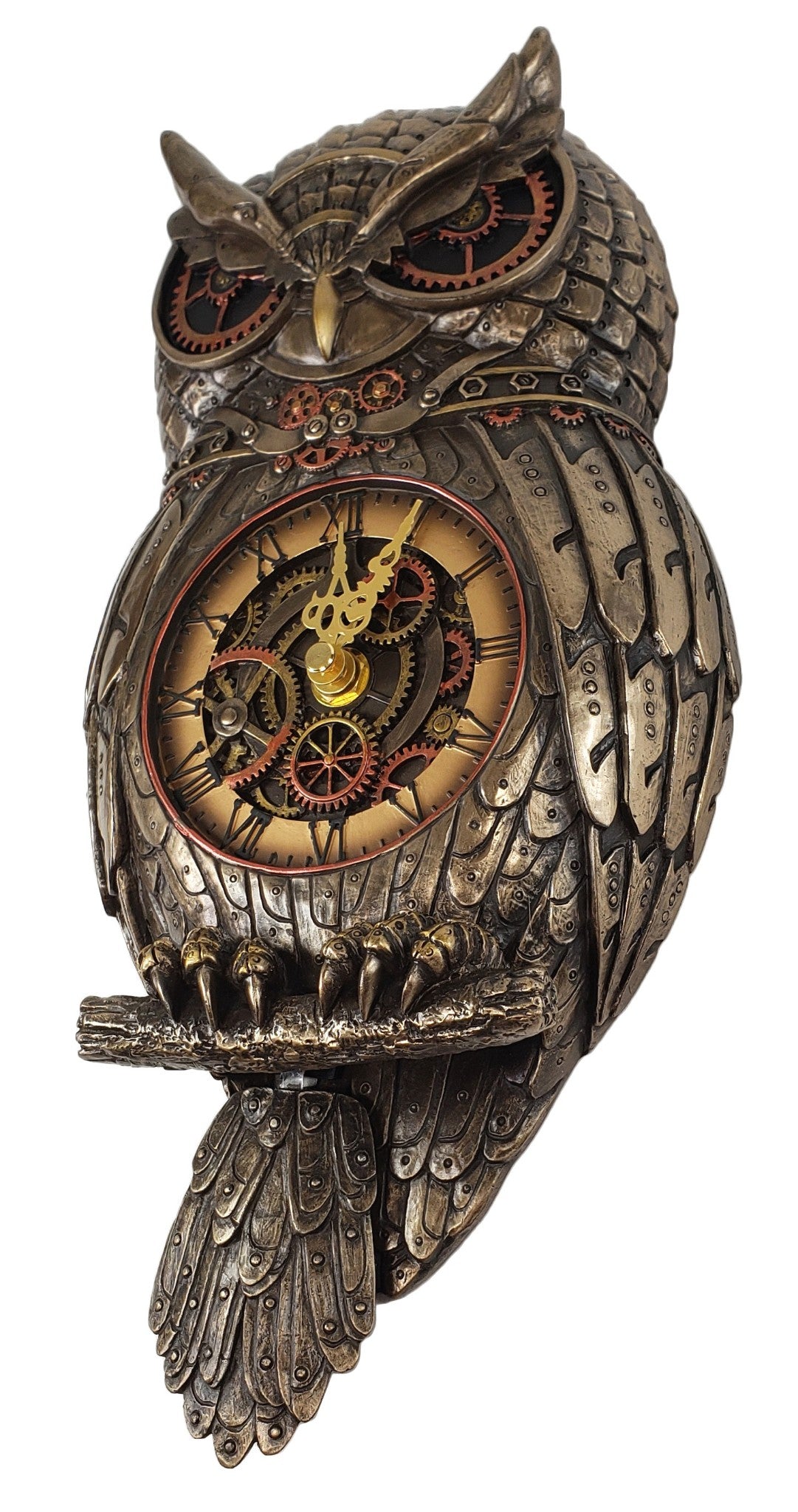 12.5" Steampunk Owl Gear Pendulum Wall Clock Statue Sculpture