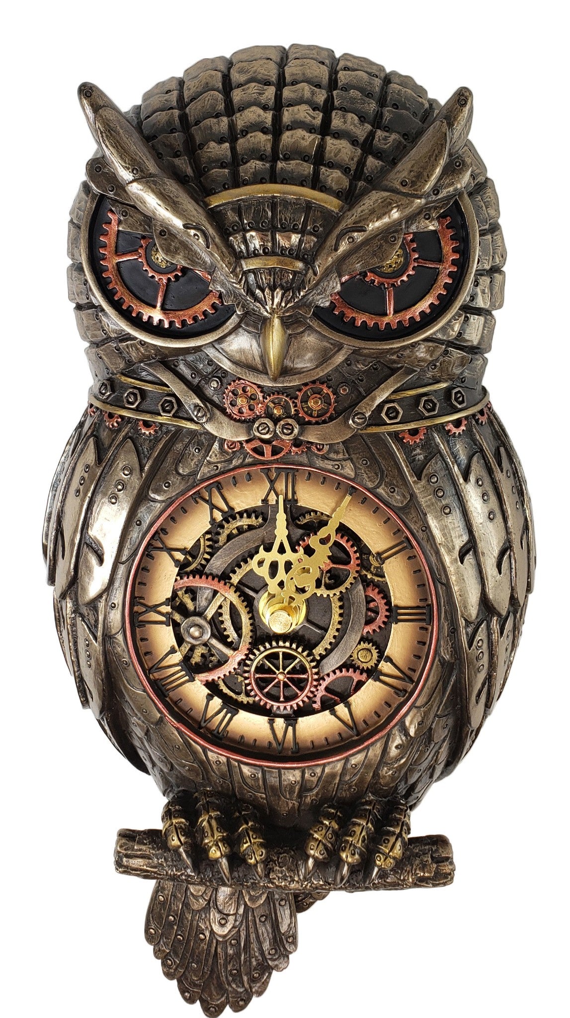 12.5" Steampunk Owl Gear Pendulum Wall Clock Statue Sculpture