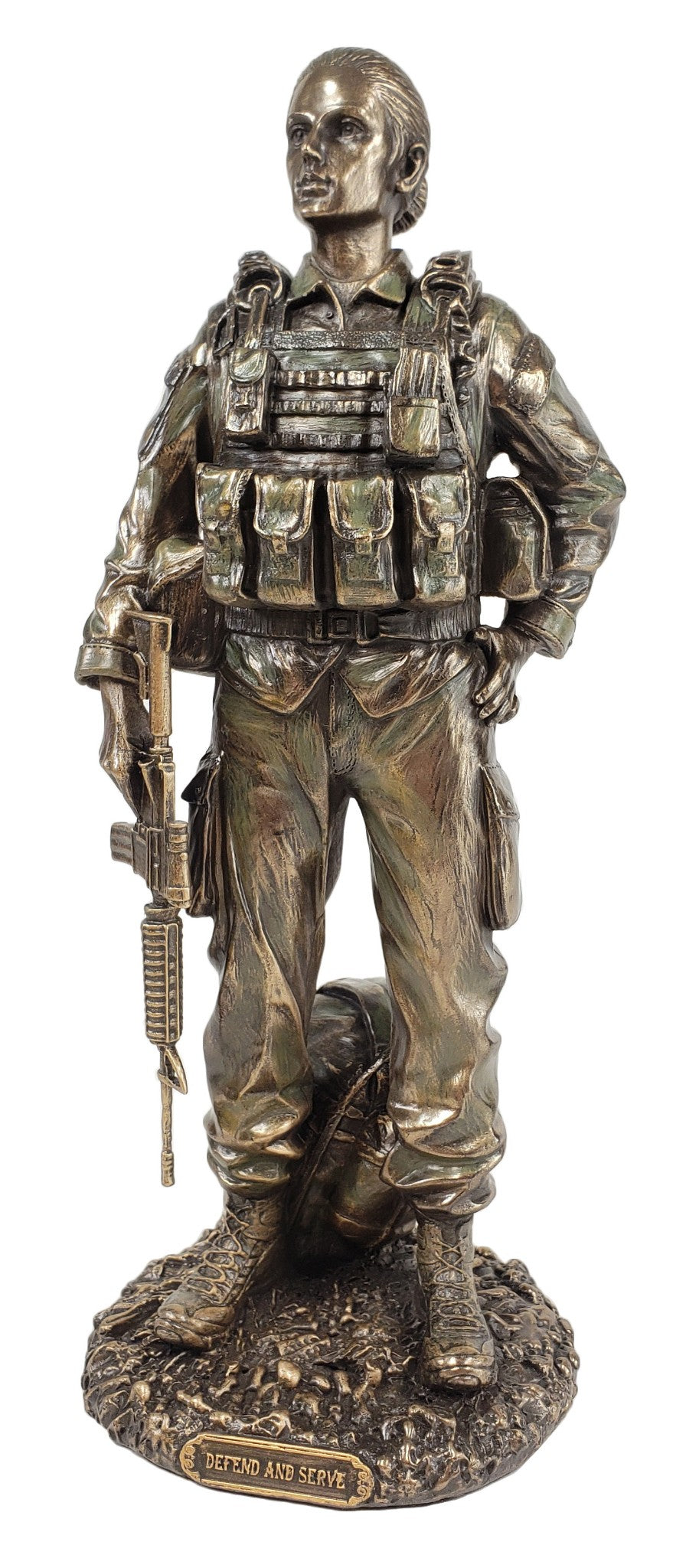 Veronese Design 11 1/2 inch Defend and Serve Female Soldier Statue Bronze Color