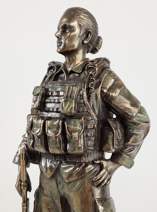 Veronese Design 11 1/2 inch Defend and Serve Female Soldier Statue Bronze Color