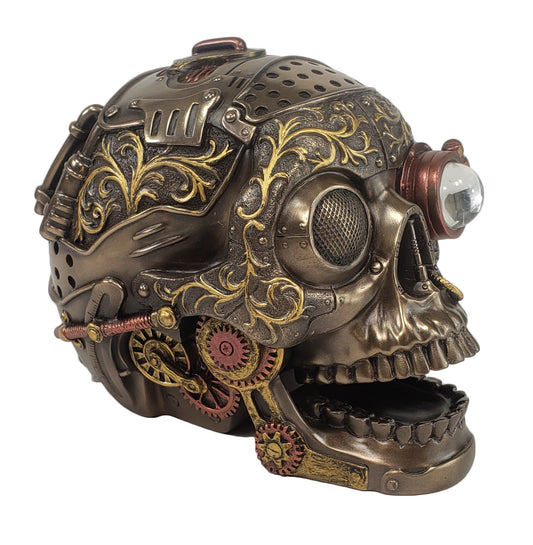 Veronese Design 6" STEAMPUNK INDUSTRIAL AGE Human Skull Statue W/ Movable Jaw