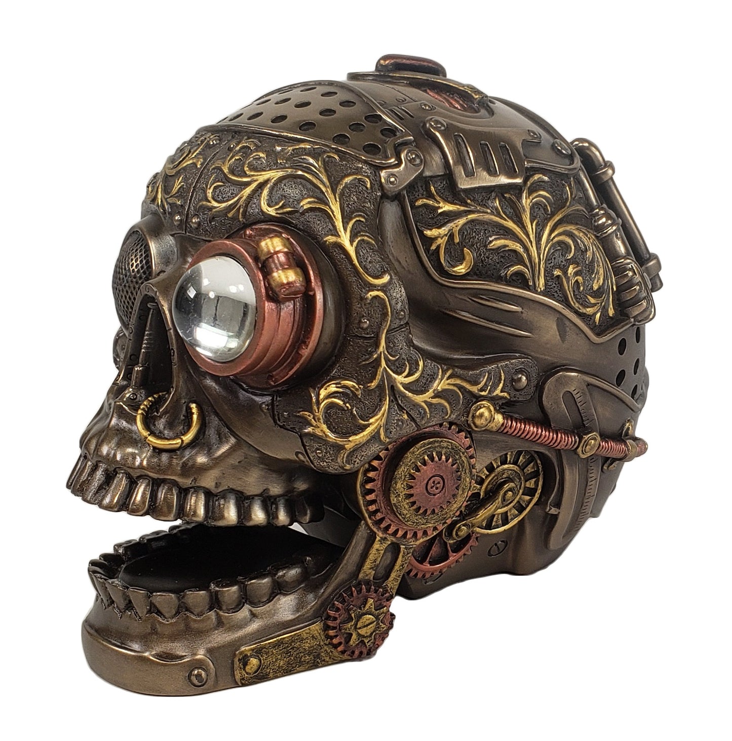 Veronese Design 6" STEAMPUNK INDUSTRIAL AGE Human Skull Statue W/ Movable Jaw