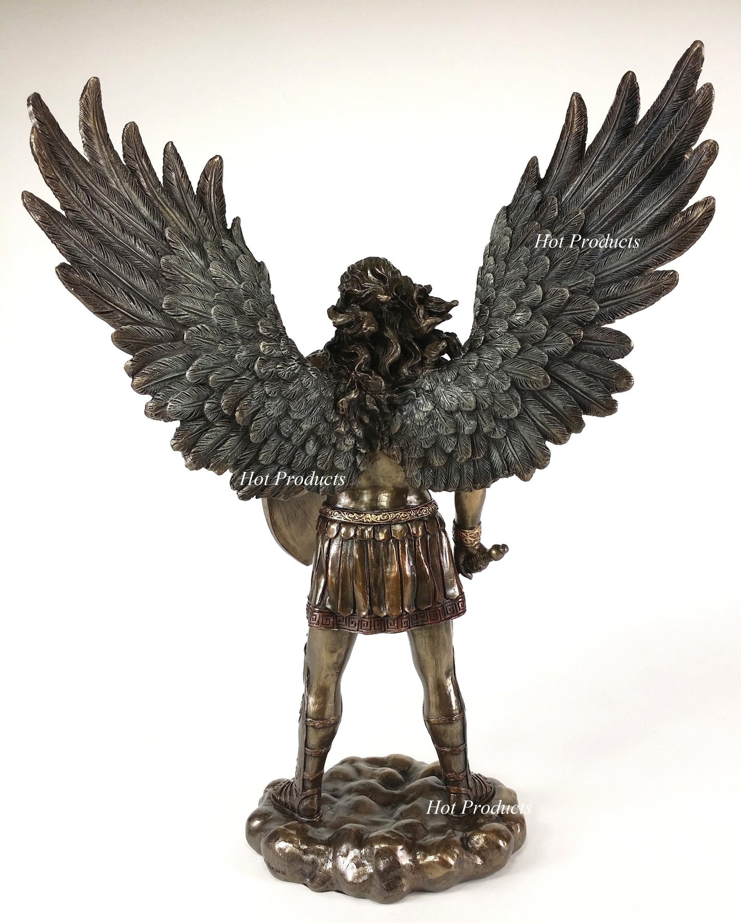 14" Saint Michael ARCHANGEL W Sword & Battle Shield Statue Bronze Color Angel