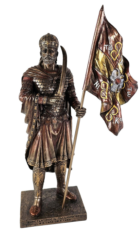 12 3/4" Roman Emperor Constantine the Great Holding Flag Statue Bronze Finish
