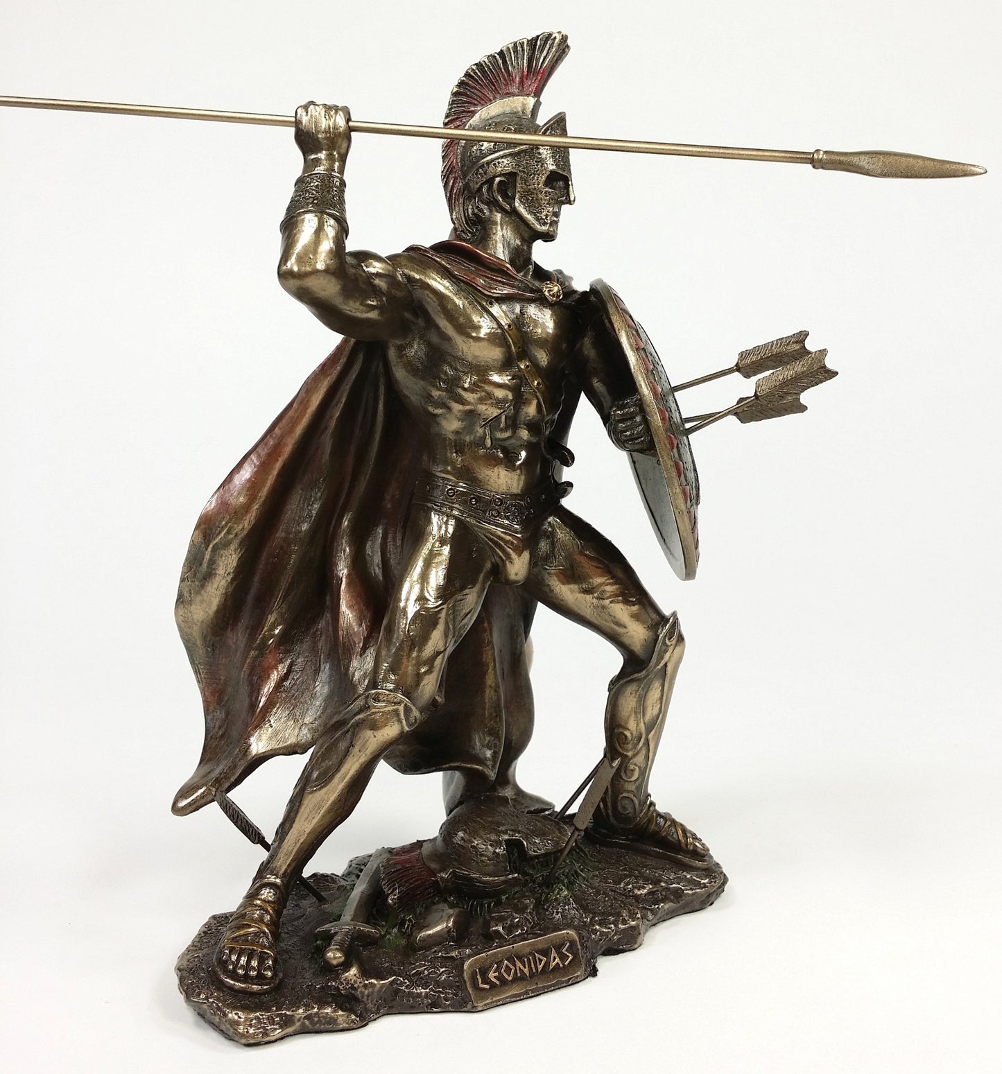 8" LEONIDAS Greek Warrior SPARTAN KING Statue W Spear & Arrows in Hoplite Shield