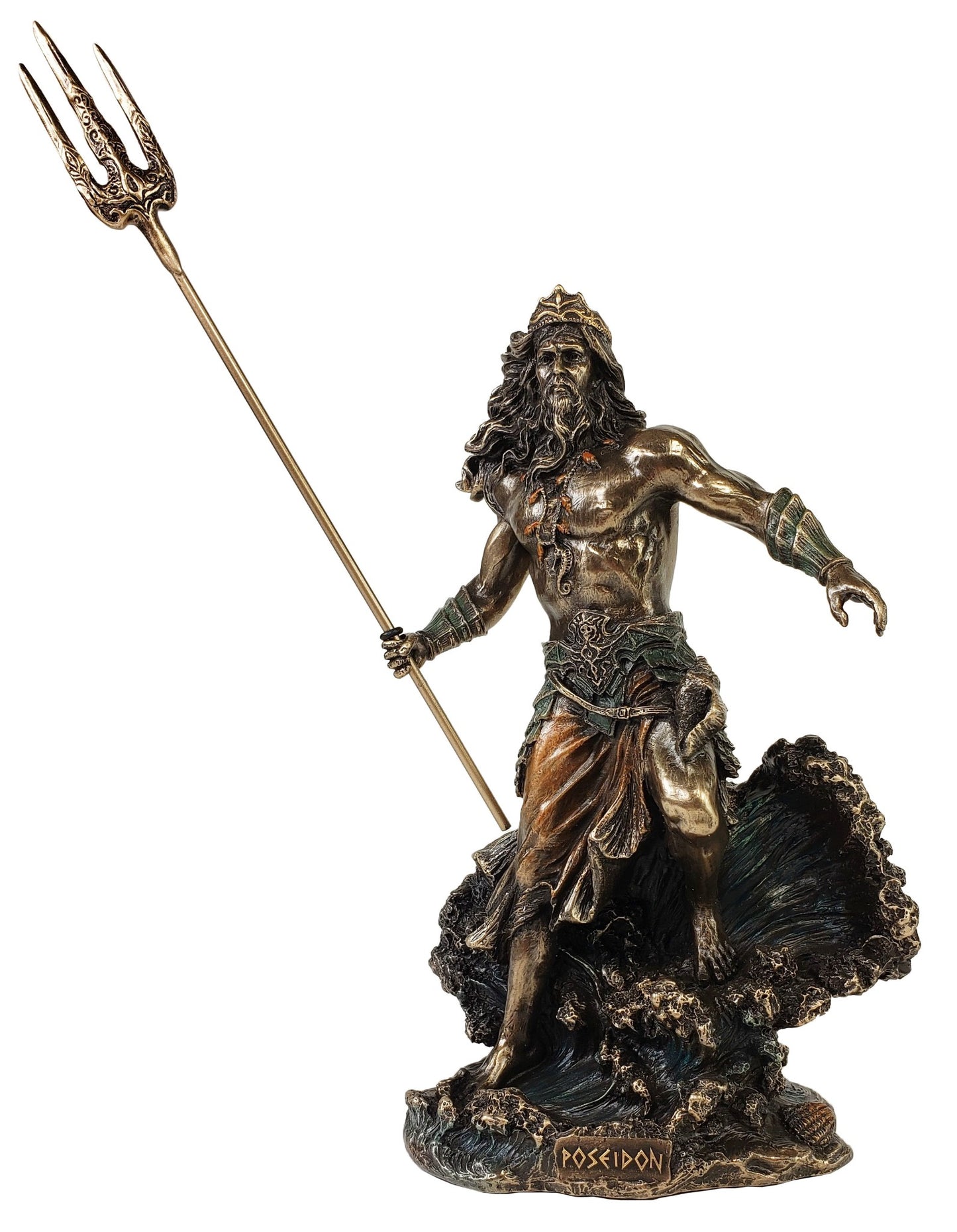 8 1/4"Poseidon Holding Trident GREEK MYTHOLOGY God of Sea Statue Bronze Color