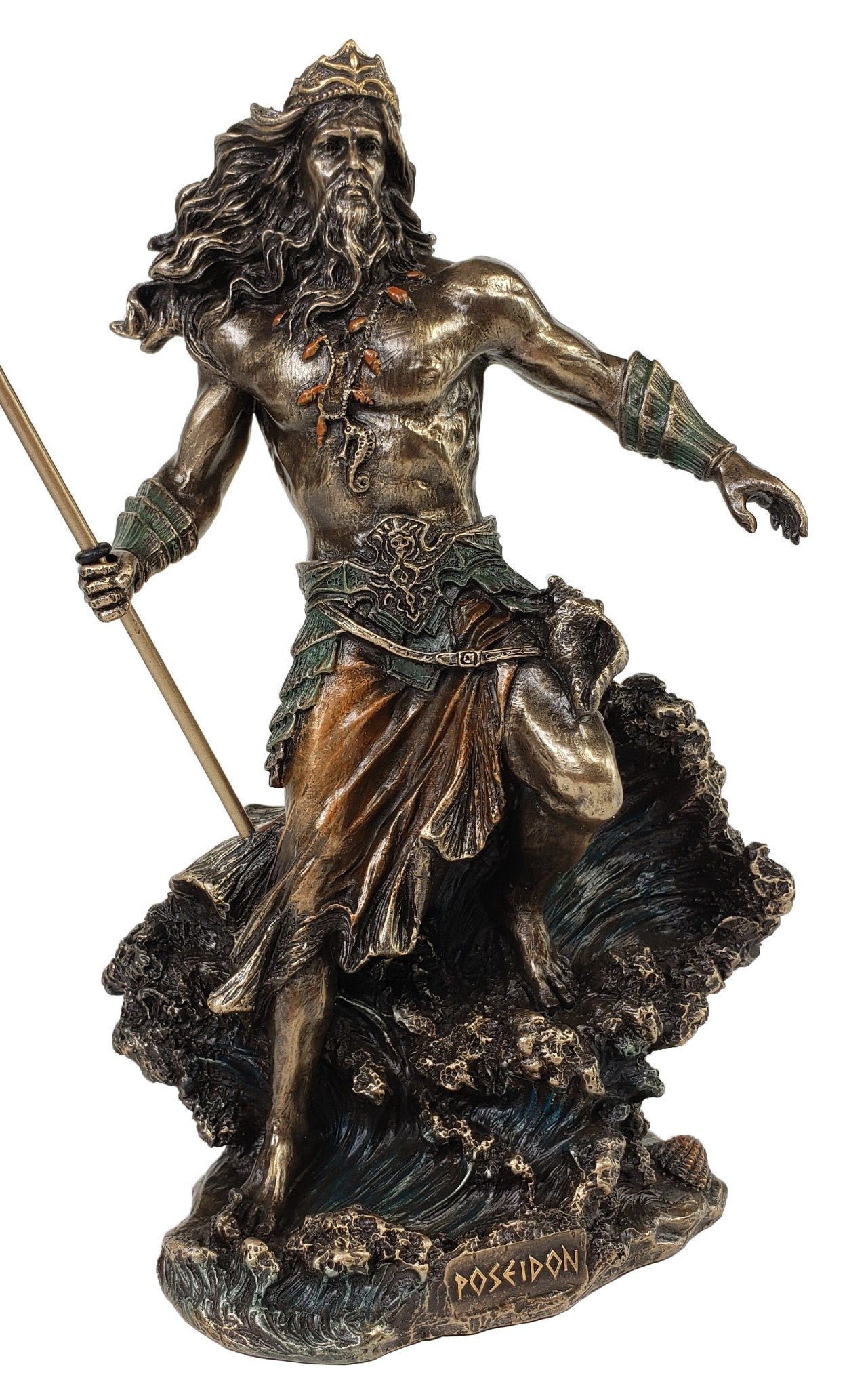 8 1/4"Poseidon Holding Trident GREEK MYTHOLOGY God of Sea Statue Bronze Color