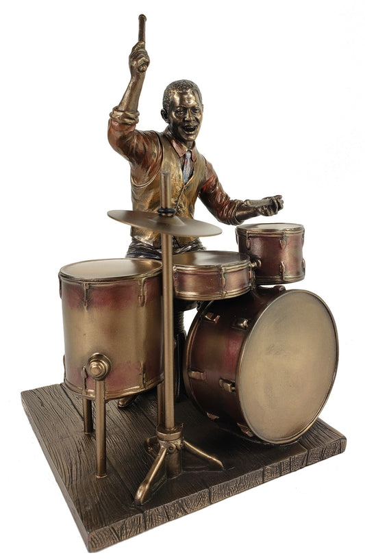 8" Jazz Band Collection Drum Player Home Décor Statue Sculpture Bronze Color