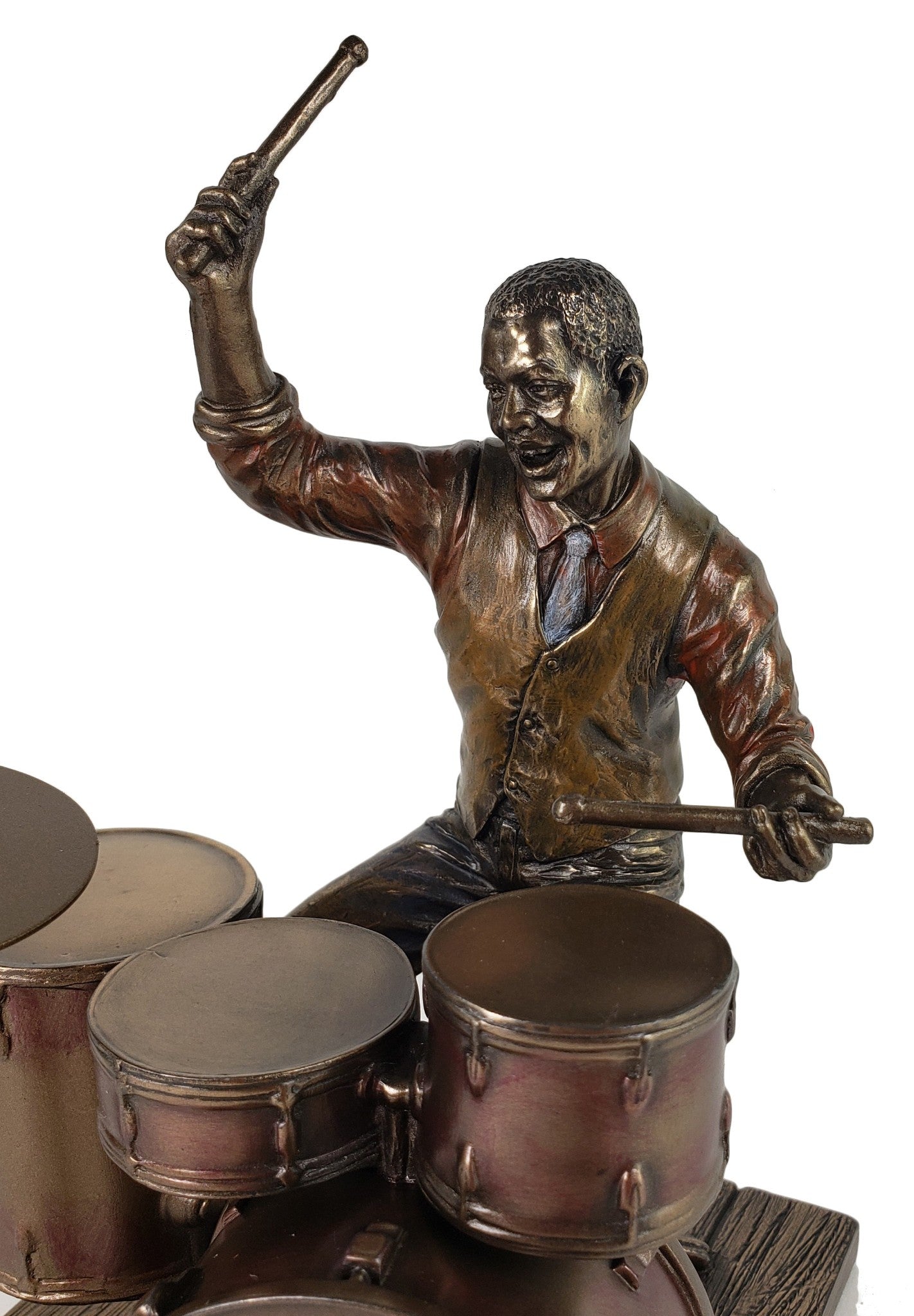 8" Jazz Band Collection Drum Player Home Décor Statue Sculpture Bronze Color