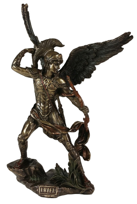 9.5" Saint Uriel ARCHANGEL W Crossbow Statue  Sculpture Antique Bronze Color