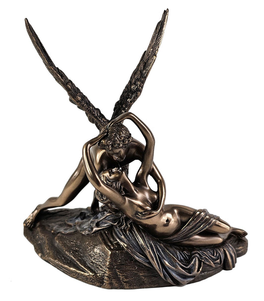7 1/2" God of Desire Cupid and Psyche Nude Mythology Statue Bronze Color