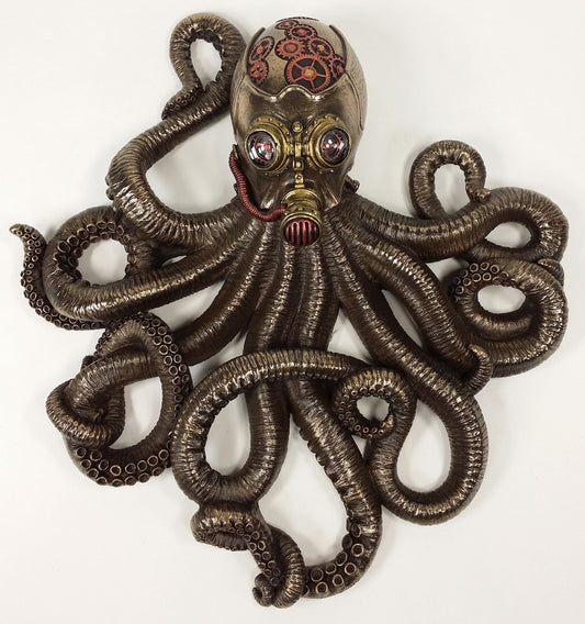 Nautical Steampunk Octopus Rebreather Wall Plaque Statue Bronze Finish