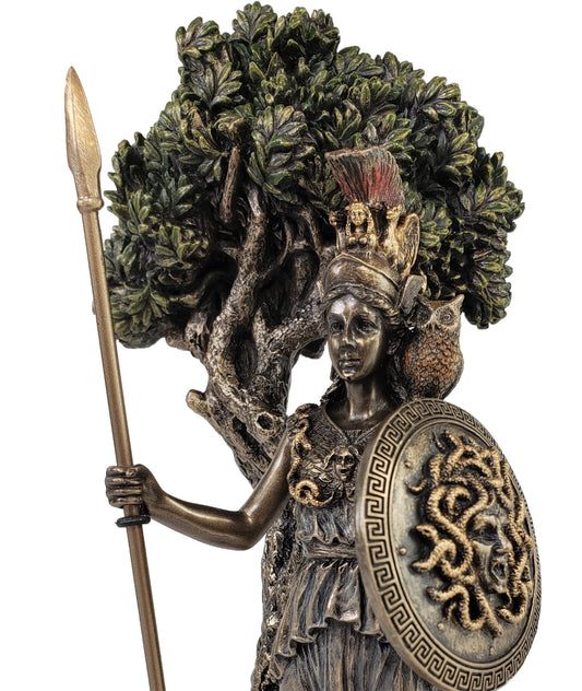 9.5" ATHENA Goddess of War Under Olive Tree Greek Mythology Statue Bronze Color