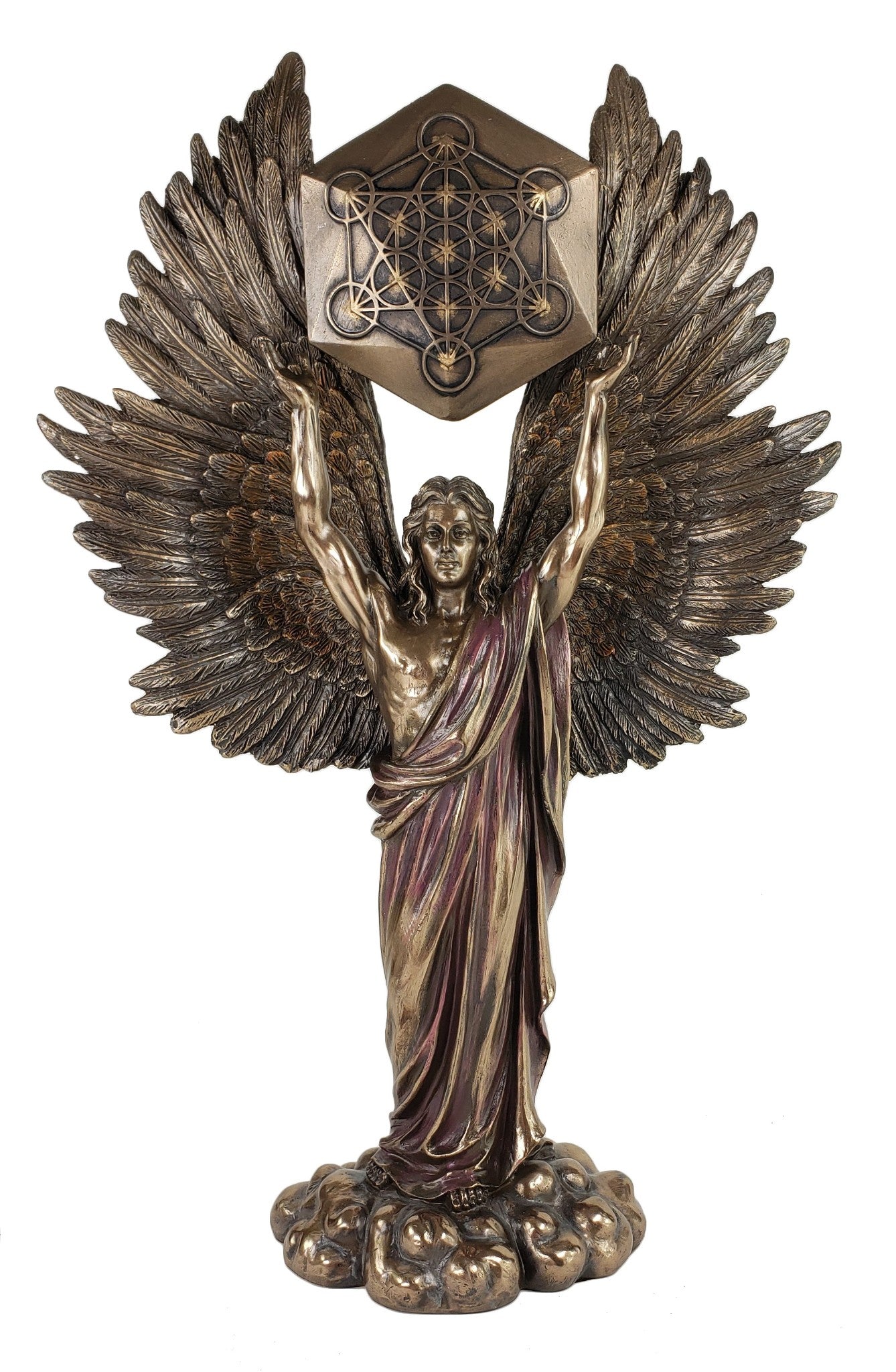 13 1/2" Metatron w Sacred Geometry Cube ARCHANGEL Bronze Color Angel Statue