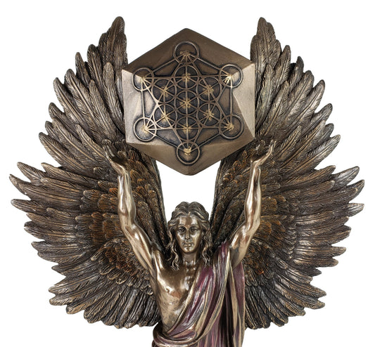 13 1/2" Metatron w Sacred Geometry Cube ARCHANGEL Bronze Color Angel Statue