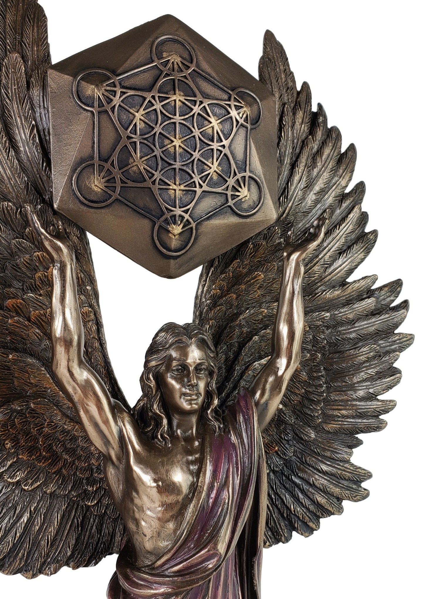 13 1/2" Metatron w Sacred Geometry Cube ARCHANGEL Bronze Color Angel Statue