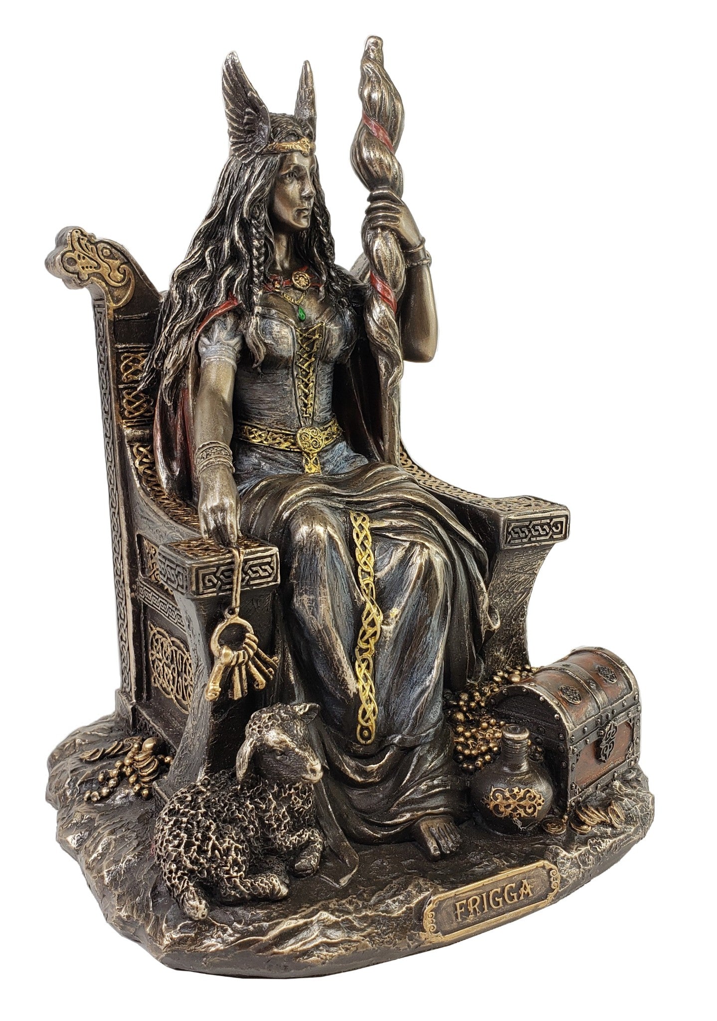 Frigga w Throne Viking Norse Mythology Goddess Love Marriage Statue Bronze Color