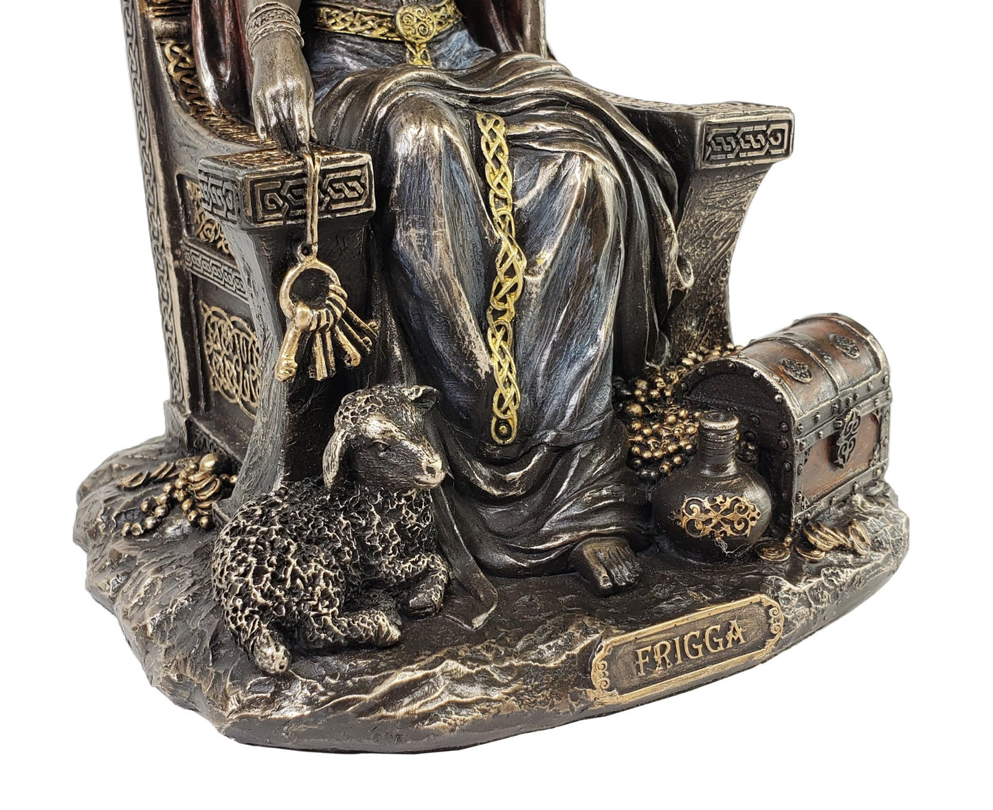 Frigga w Throne Viking Norse Mythology Goddess Love Marriage Statue Bronze Color