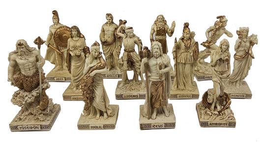 12 Pc 3.5" Greek Olympian Gods Mythology Figurine Statue Set Antique White Color