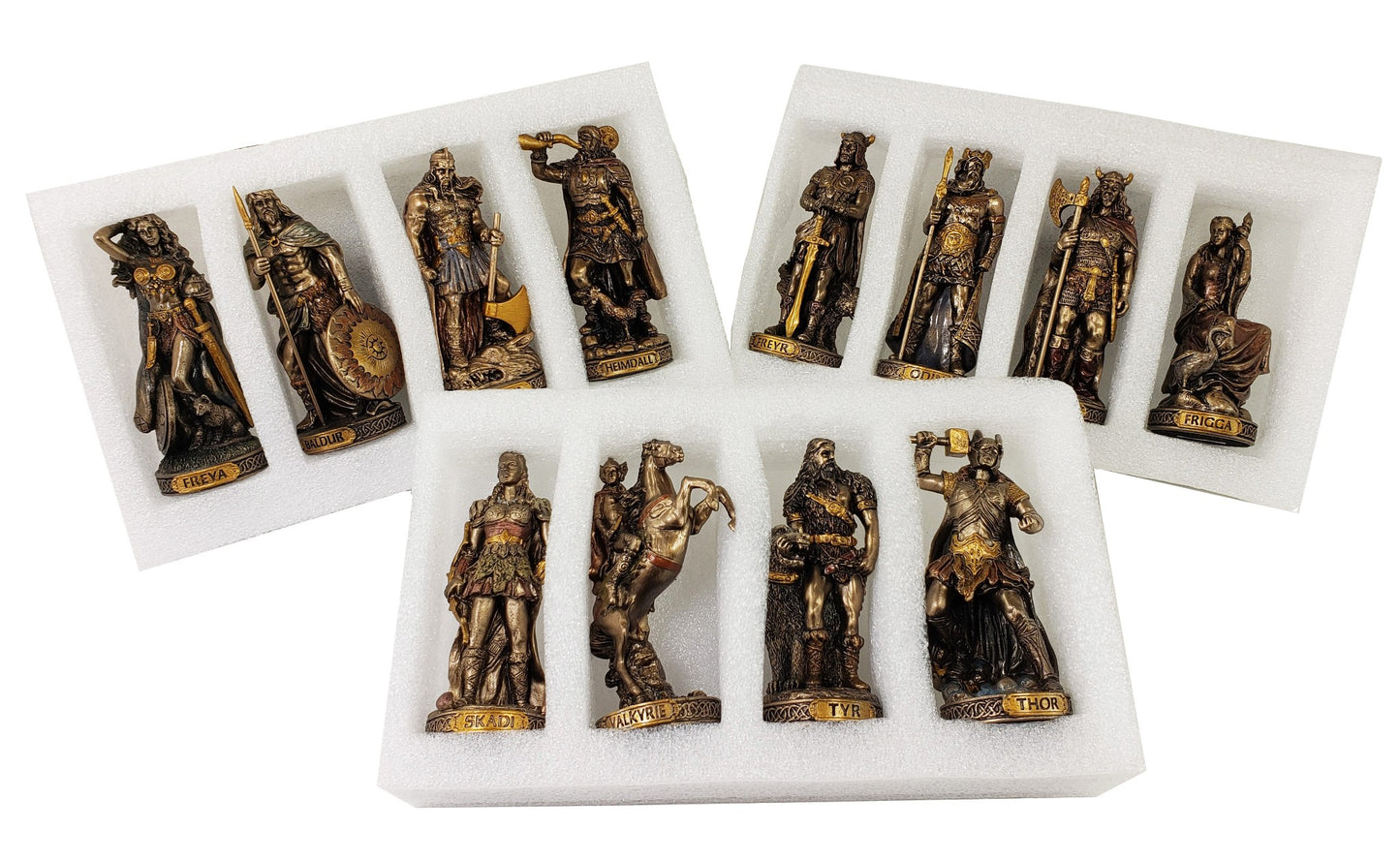 12 Pc 3.5" Norse Gods Mythology Figurine Set Odin Thor Loki Freya Bronze Color