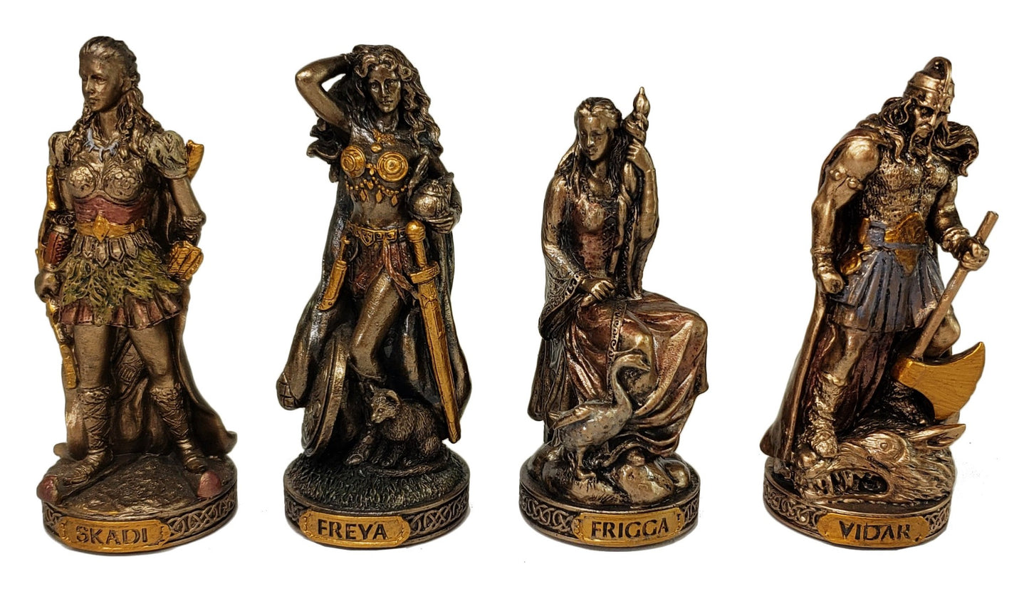 12 Pc 3.5" Norse Gods Mythology Figurine Set Odin Thor Loki Freya Bronze Color