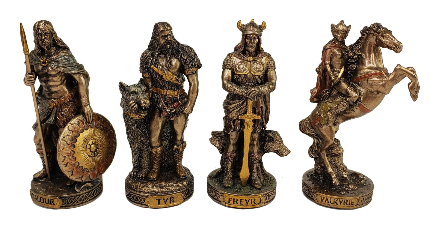 12 Pc 3.5" Norse Gods Mythology Figurine Set Odin Thor Loki Freya Bronze Color