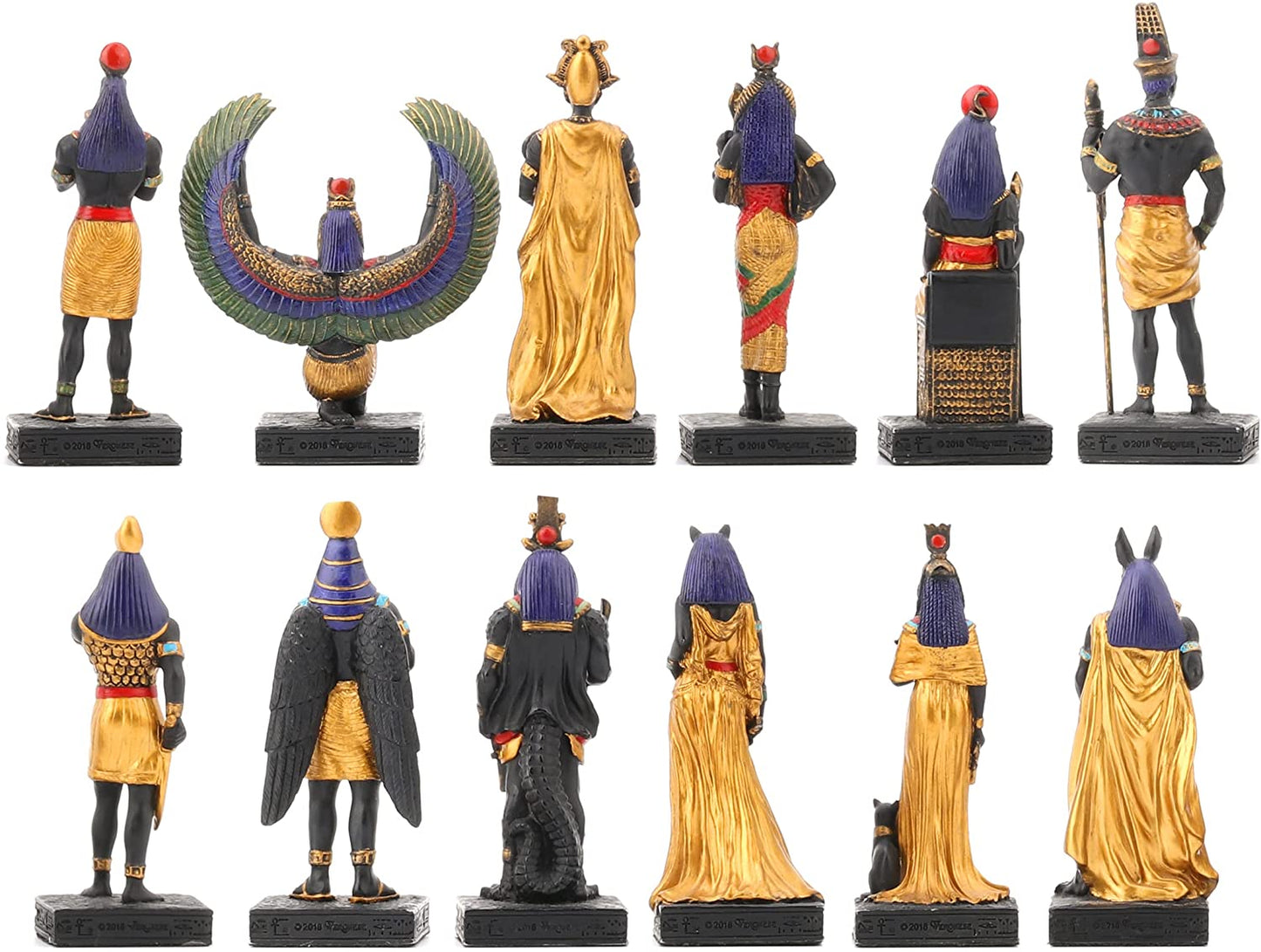 12 Pc 3.5" Egyptian Gods Figurine Set Black & Gold Bastet Anubis Thoth and More