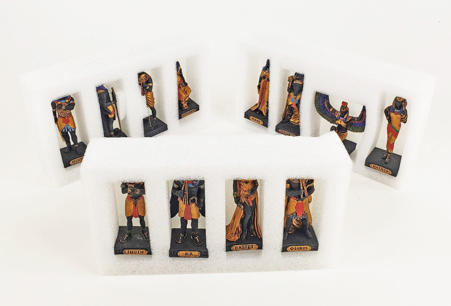 12 Pc 3.5" Egyptian Gods Figurine Set Black & Gold Bastet Anubis Thoth and More