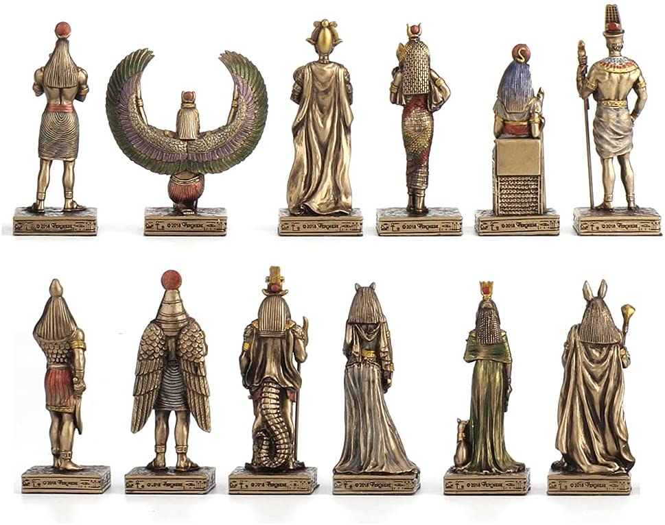 12 Pc 3.5" Egyptian Gods Figurine Set Bronze Color Bastet Anubis Thoth and More