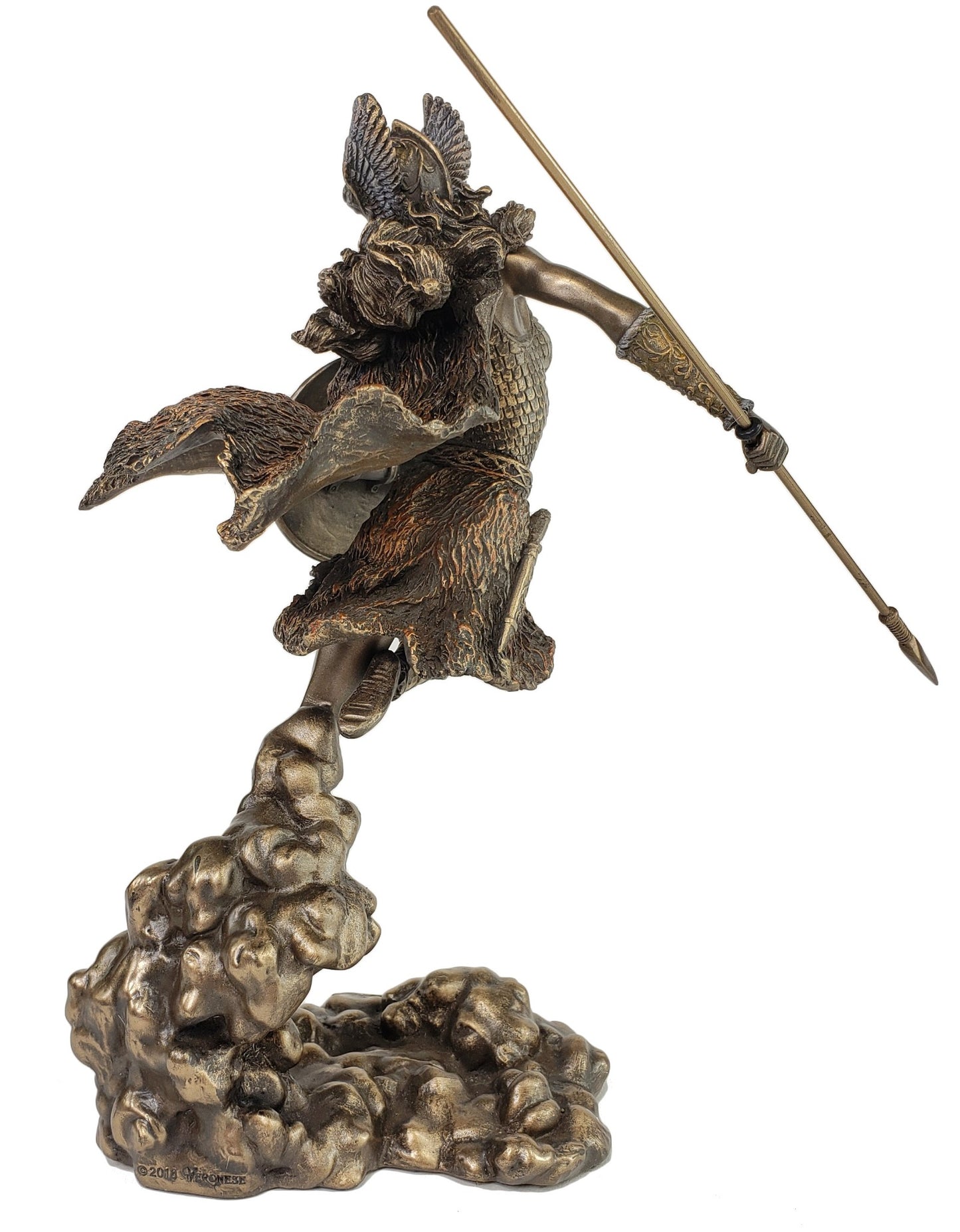 9" Valkyrie Viking Goddess with Spear Norse Mythology Statue Bronze Color