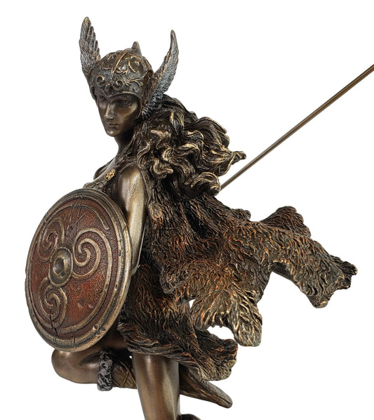 9" Valkyrie Viking Goddess with Spear Norse Mythology Statue Bronze Color