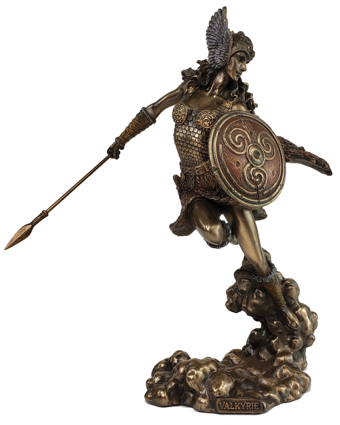 9" Valkyrie Viking Goddess with Spear Norse Mythology Statue Bronze Color