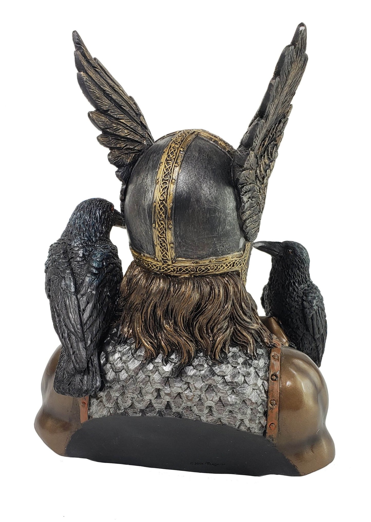 9" Odin Bust with Ravens Viking Norse Mythology God Statue Bronze & Silver Color