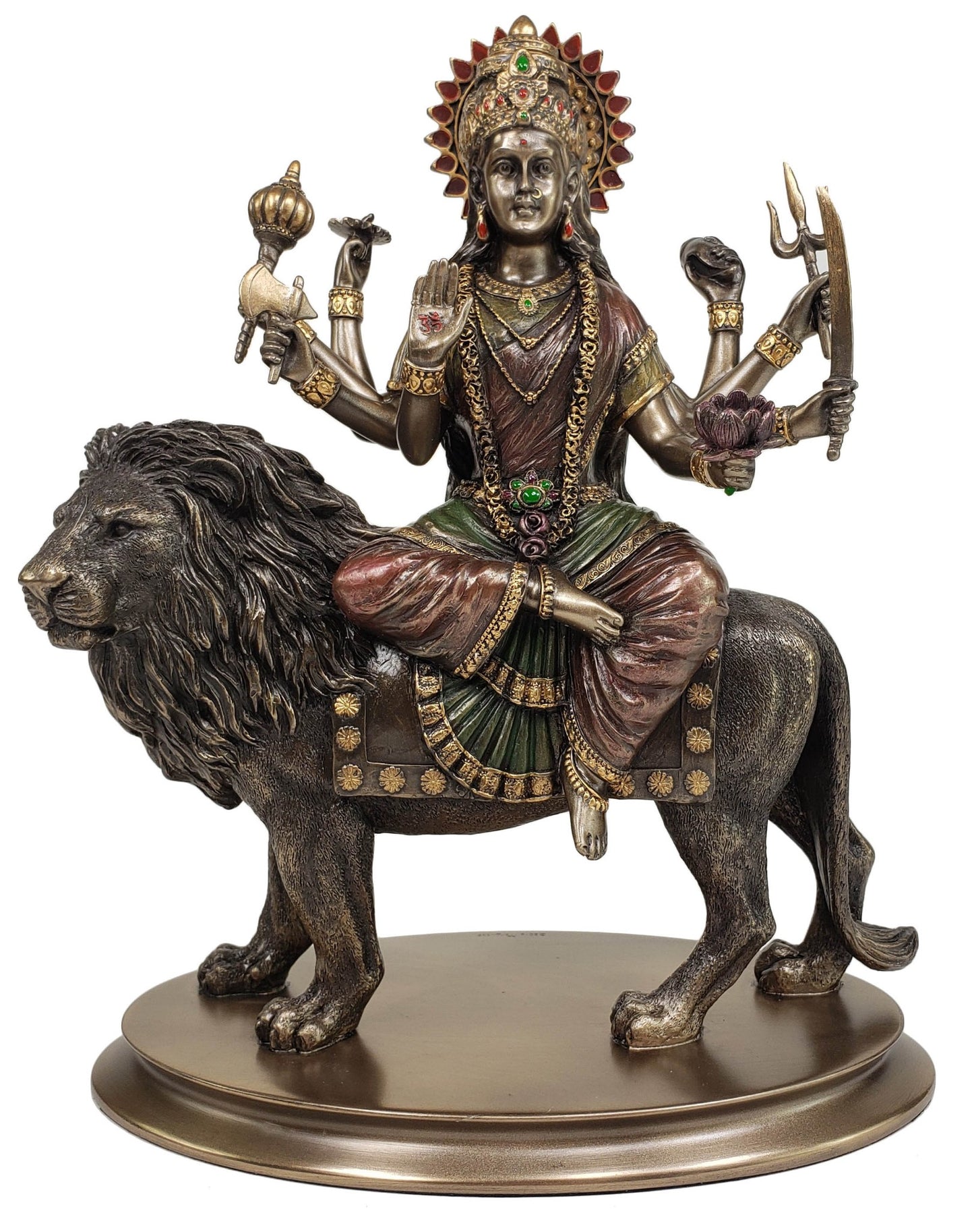 10 1/2 Inch Hindu Goddess Diety Durga Sitting on Lion Statue Bronze Finish