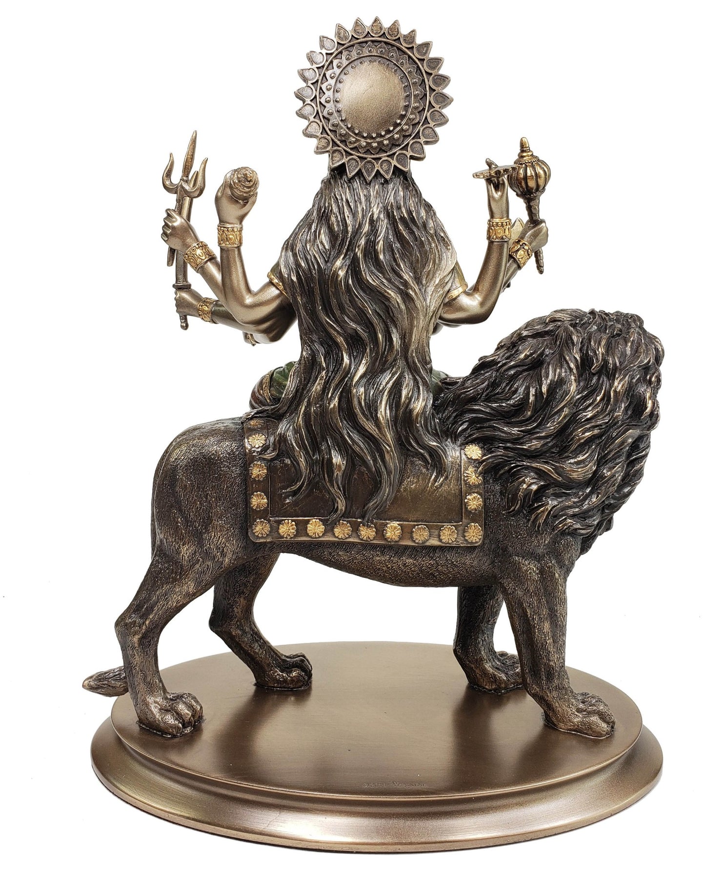 10 1/2 Inch Hindu Goddess Diety Durga Sitting on Lion Statue Bronze Finish